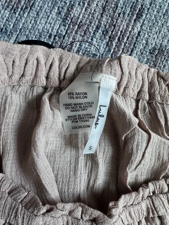 Lulu's Neutral Beige Off-Shoulder Crop Top & Wide Leg Pants Set - Picture 2 of 3